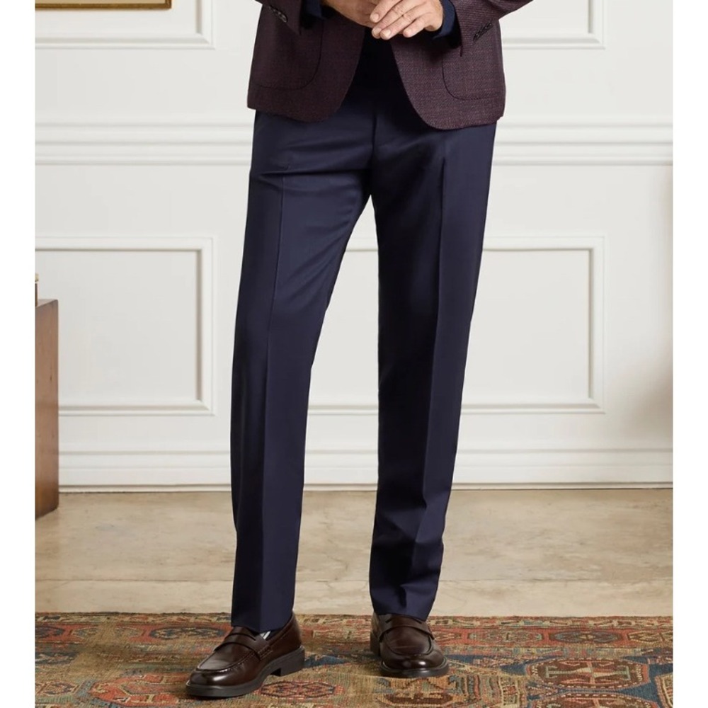 Zanella Dress Pants Flat Front 35 Navy Blue Italy Made Wool Quiet Luxury